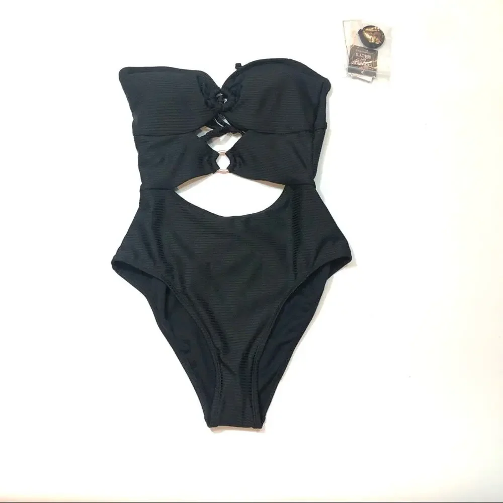 Hula Honey Black ribbed one piece swimsuit